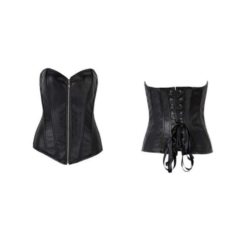 Lace up Corset Top Leather Waist Spiral Steel Boned Cincher Bustier 